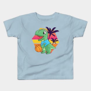 Dinosaur playing basketball, retro style, green dino, dinosaurs are awesome, dinosaur lovers, cute dinosaurs, best dinosaur ever, cute animal friendly Kids T-Shirt